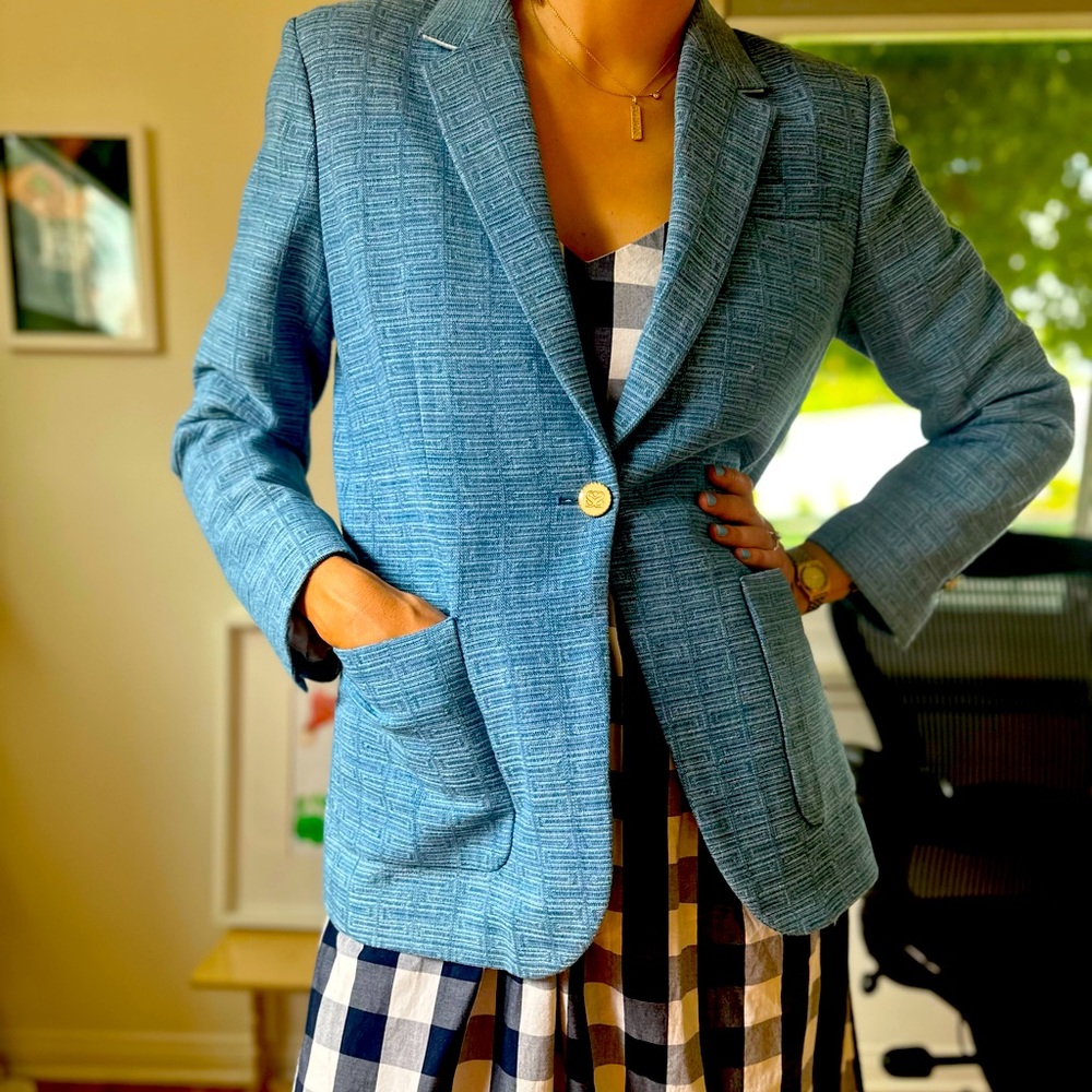 Sandro Baby Blue Brocade Blazer Size 38